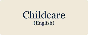 The word "Childcare" in dark blue serif font against a light beige background. Below in a smaller font size are the words "(English)" in the same color and font.