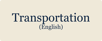 The word "Transportation" in dark blue serif font against a light beige background. Below in a smaller font size are the words "(English)" in the same color and font.