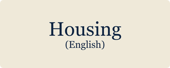 The word "Housing" in dark blue serif font against a light beige background. Below in a smaller font size are the words "(English)" in the same color and font.