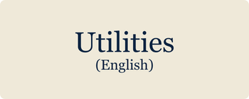 The word "Utilities" in dark blue serif font against a light beige background. Below in a smaller font size are the words "(English)" in the same color and font.